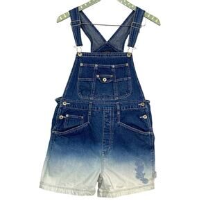 Vintage Rt 66 Denim Shortalls Womens Medium Bleach Dip Embroidered Jean Overalls